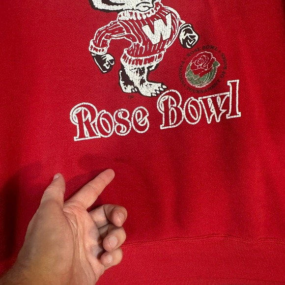 Vintage Wisconsin Badgers Rose Bowl Crewneck Sweatshirt XL Red 90s Football - Picture 9 of 14